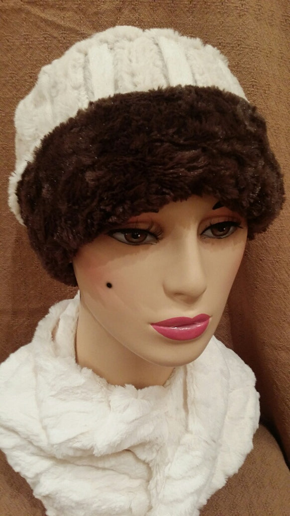 Porcelain with Cuddly in Chocolate Luxury Faux Fur Cuffed Pillbox Hat