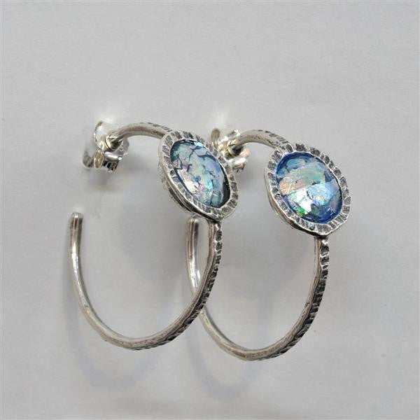 Round Patina Roman Glass Hoop Earrings