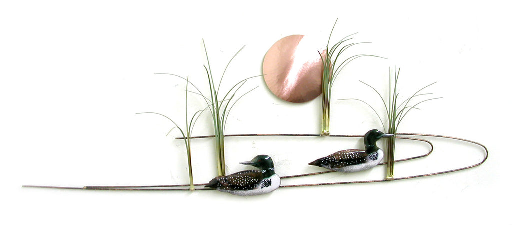 Two Loons with Copper Sun Wall Art by Bovano