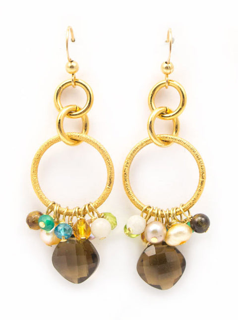 Circle Pendant Earrings Whiskey Quartz by Anna Balkan