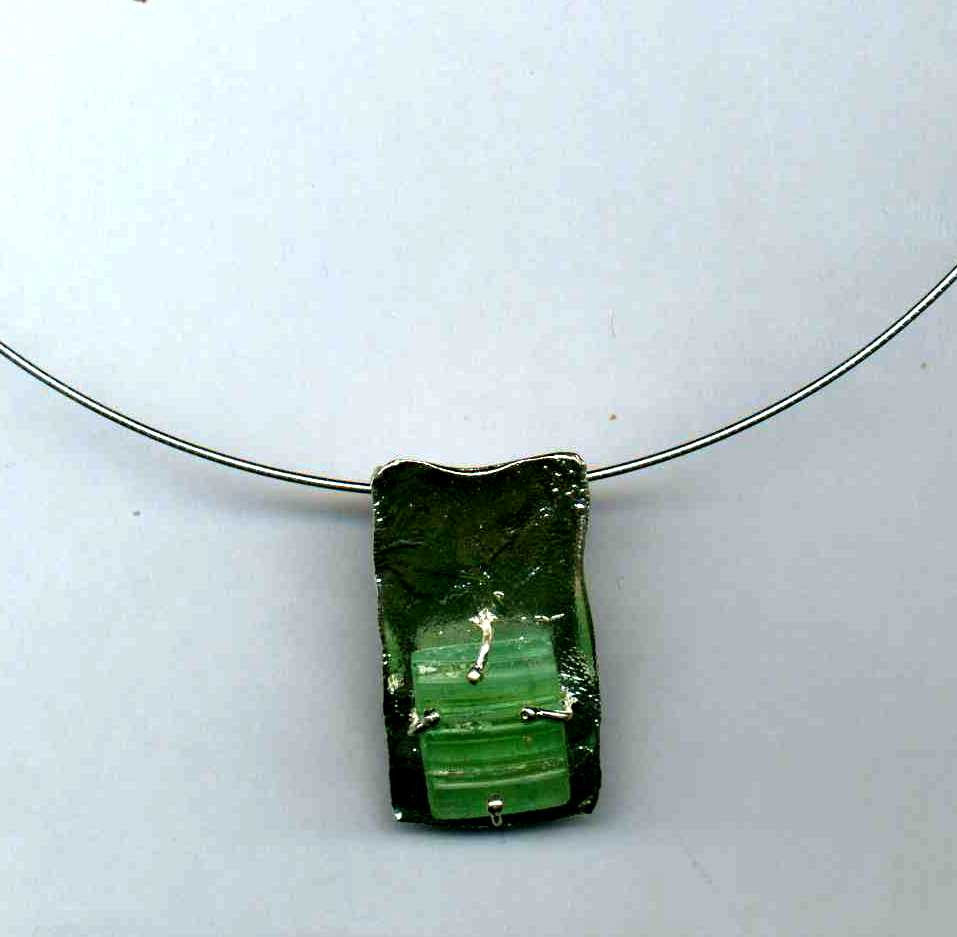 Wrapped Square Washed Roman Glass Necklace