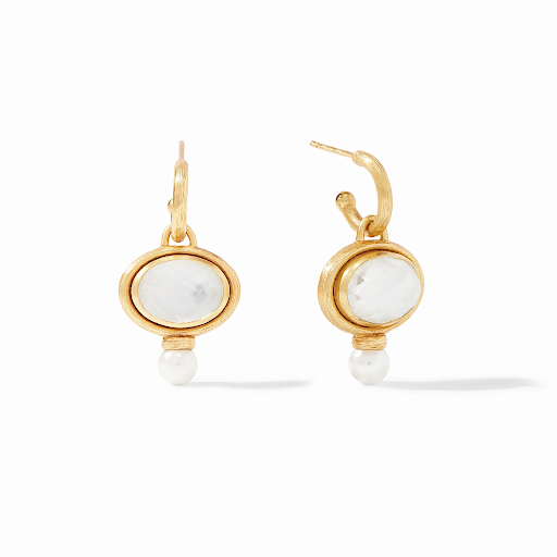 Simone Hoop & Charm Earring Gold Iridescent Clear Crystal and Pearl by Julie Vos