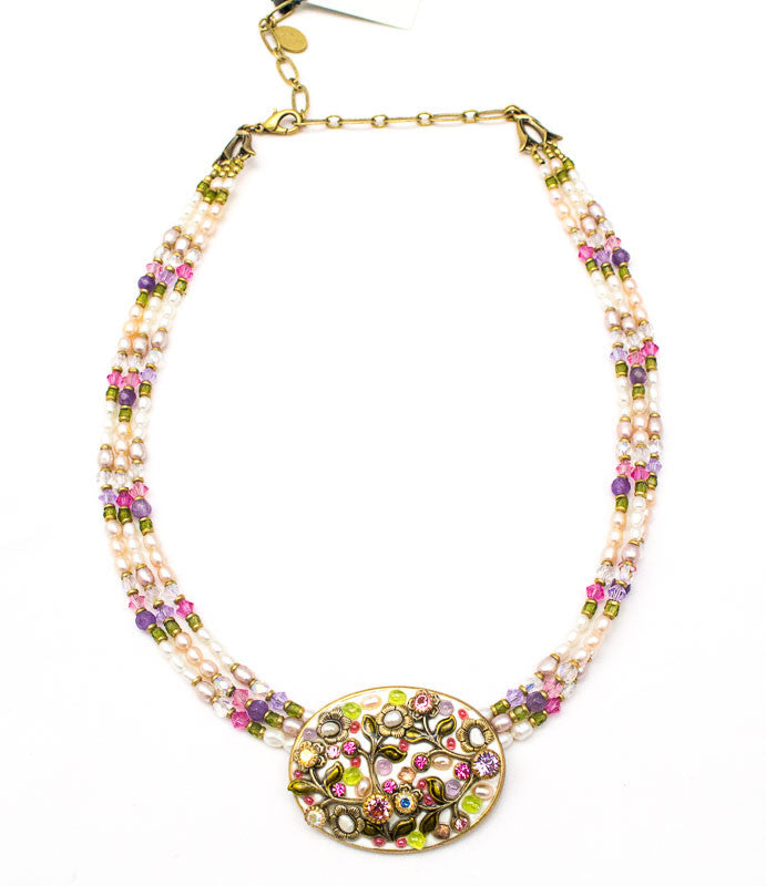 Pearl Blossom Big Oval 3 Bead Strand Necklace by Michal Golan