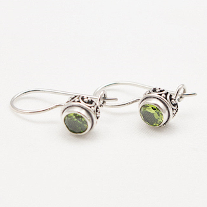 Sterling Silver Round Faceted Peridot Dangle Earrings