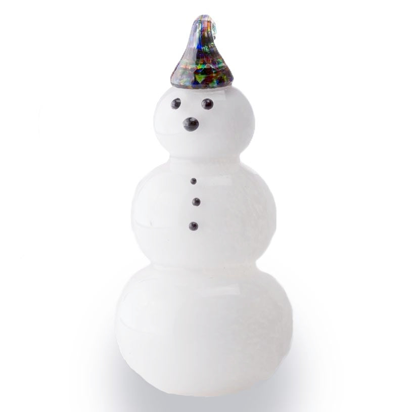 Snowman with Purple Hat Handblown Glass Decoration