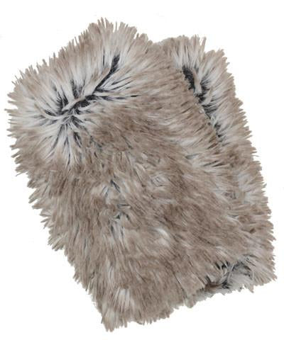 Arctic Fox with Cuddly Black Luxury Faux Fur Fingerless Gloves