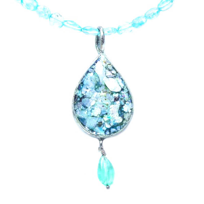 Apatite with Teardrop Roman Glass Necklace