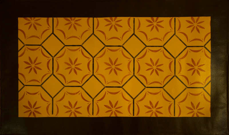 Medfield, MA with Border in Yellow Ochre Floorcloth