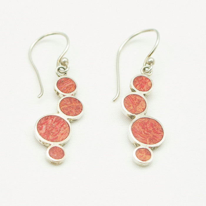 Sterling Silver Red Coral Circle Earrings