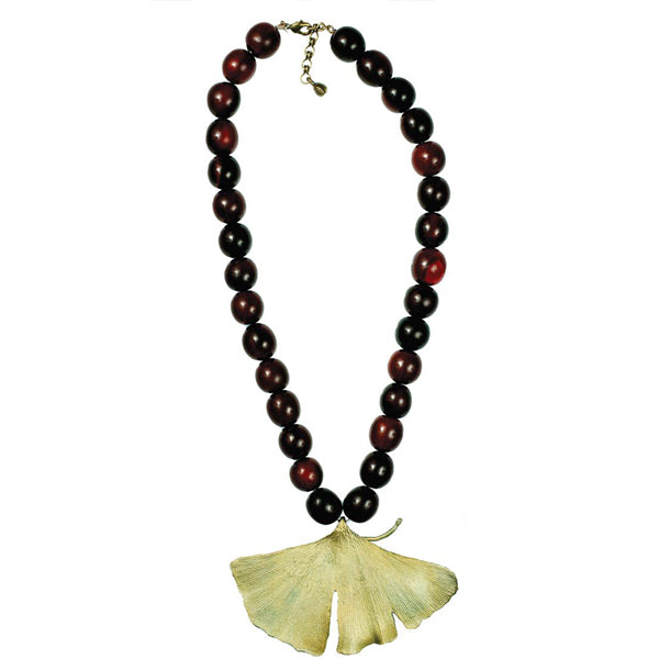 Ginkgo Bold Leaf 17 Inch Adjustable Bead Necklace by Michael Michaud