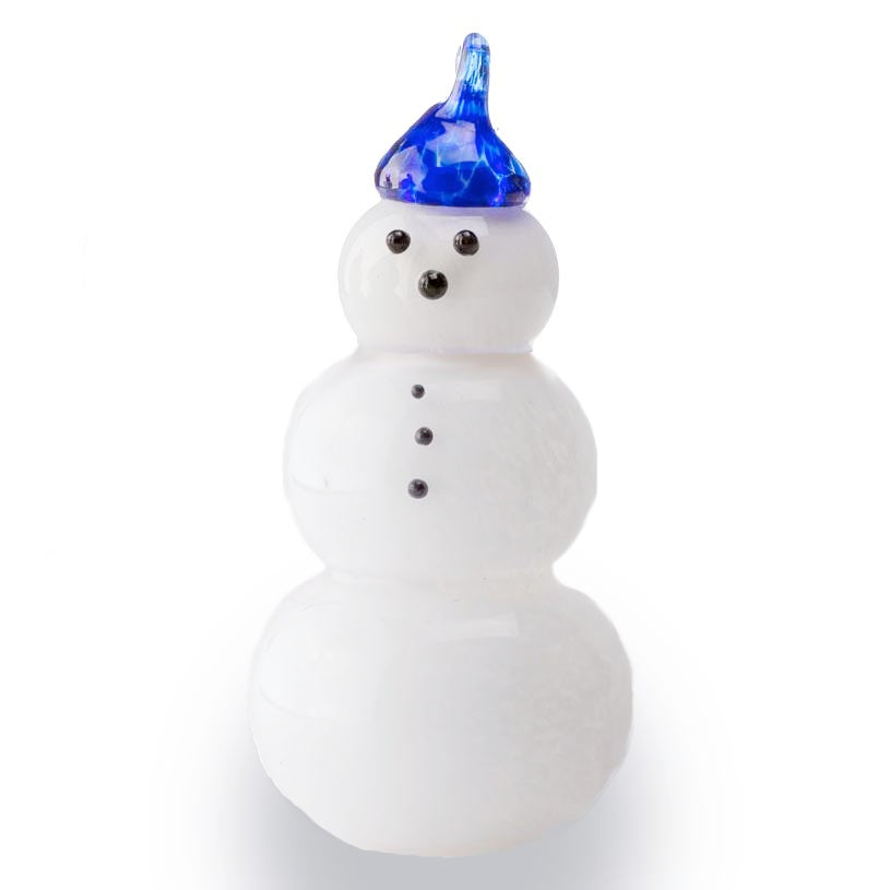 Snowman with Blue Hat Handblown Glass Decoration
