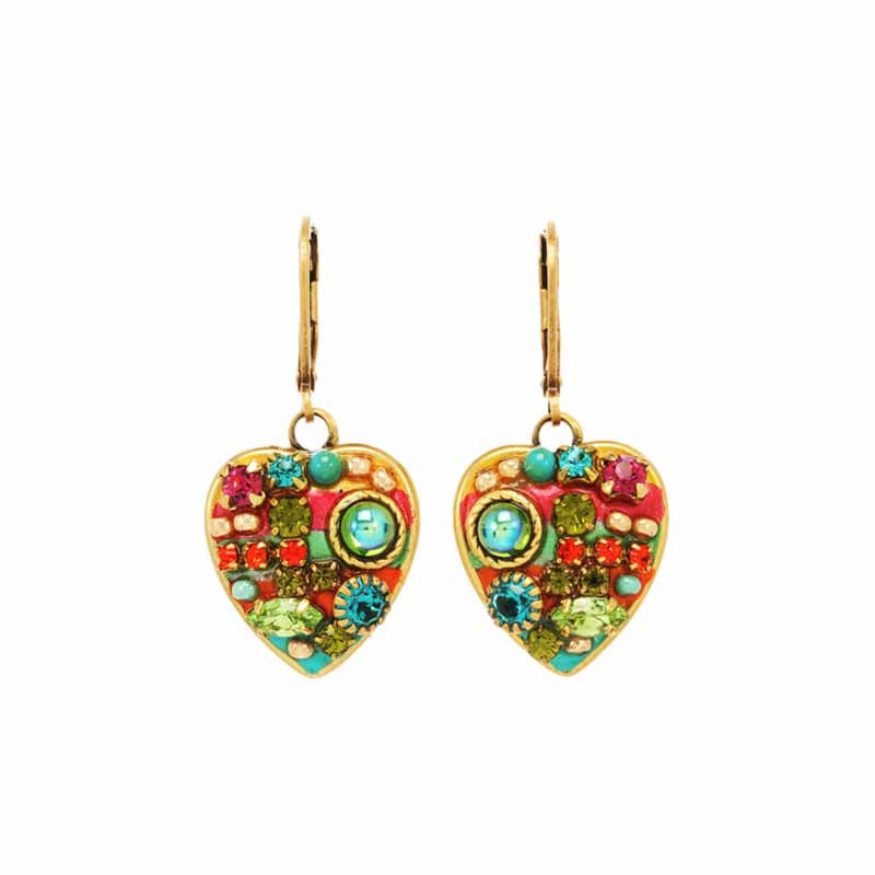 Multi Bright Heart Dangle Earrings by Michal Golan