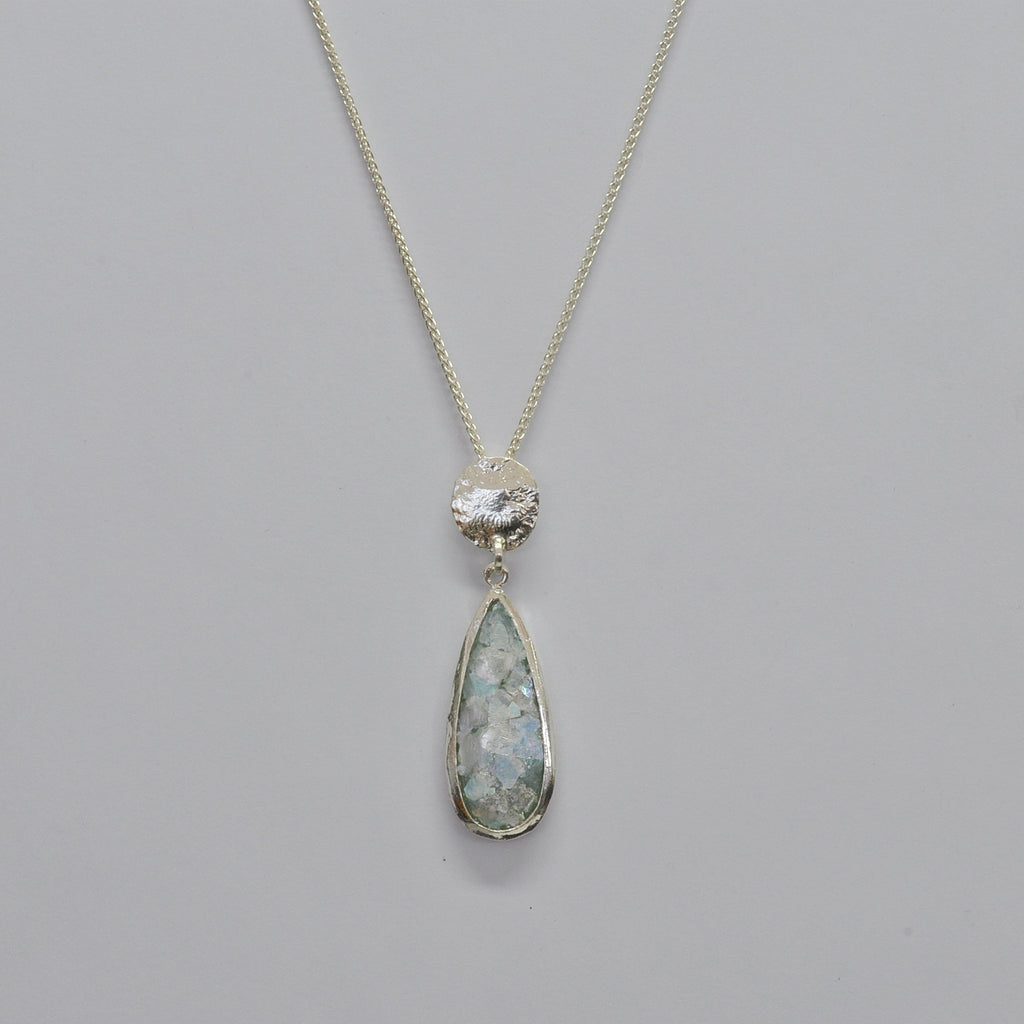 Silver Cirlce with Oblong Roman Glass Necklace