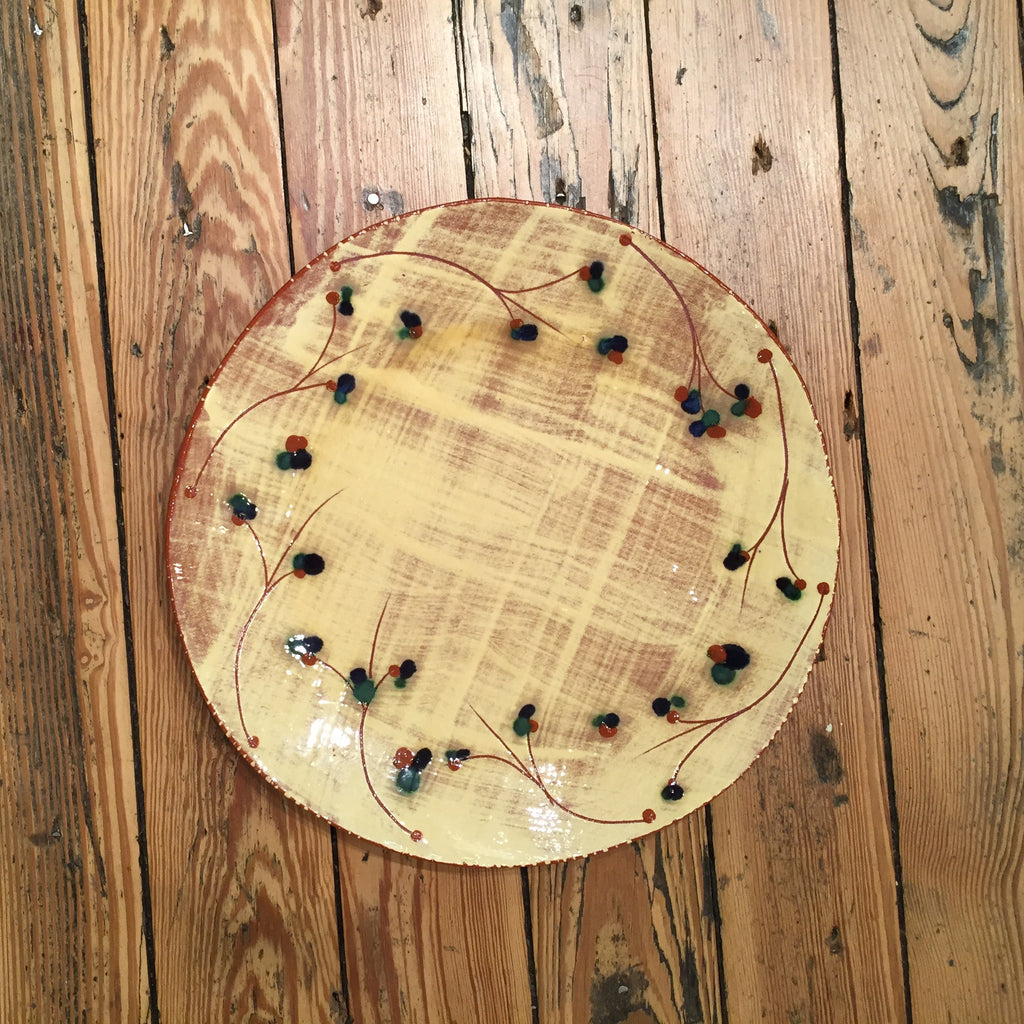 Slip Trail and Sgraffito Border Redware Pottery Plate