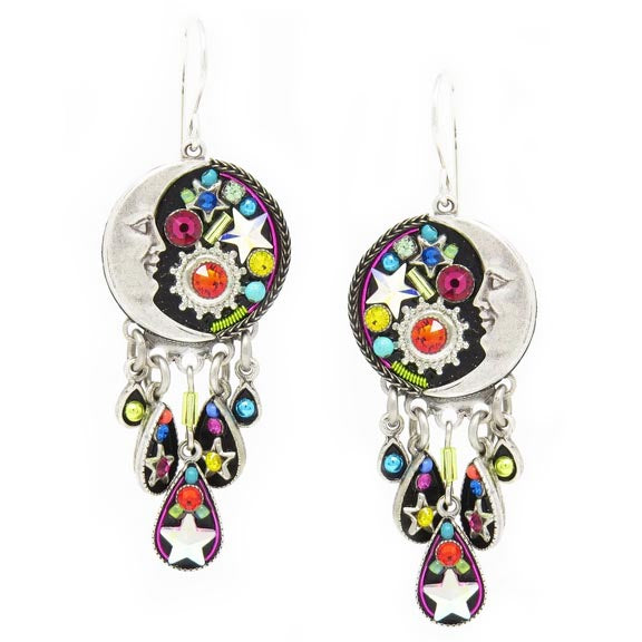 Multi Color Luna with Tear Drop Dangles Earrings by Firefly Jewelry