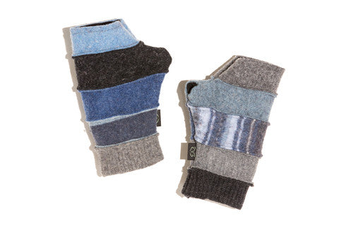 Wool Fingerless Gloves in Denim