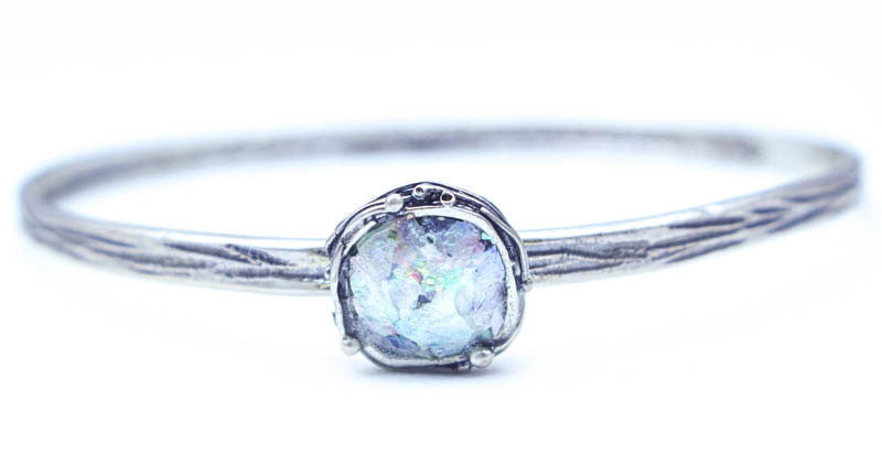 Orbit Framed Round Patina Roman Glass Bracelet