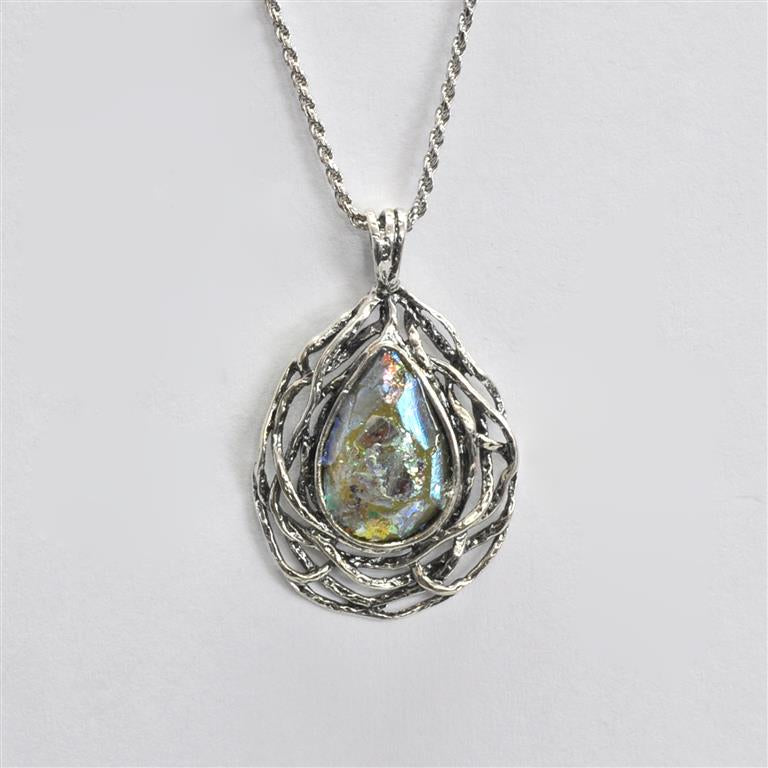 Braided Silver Roman Glass Necklace