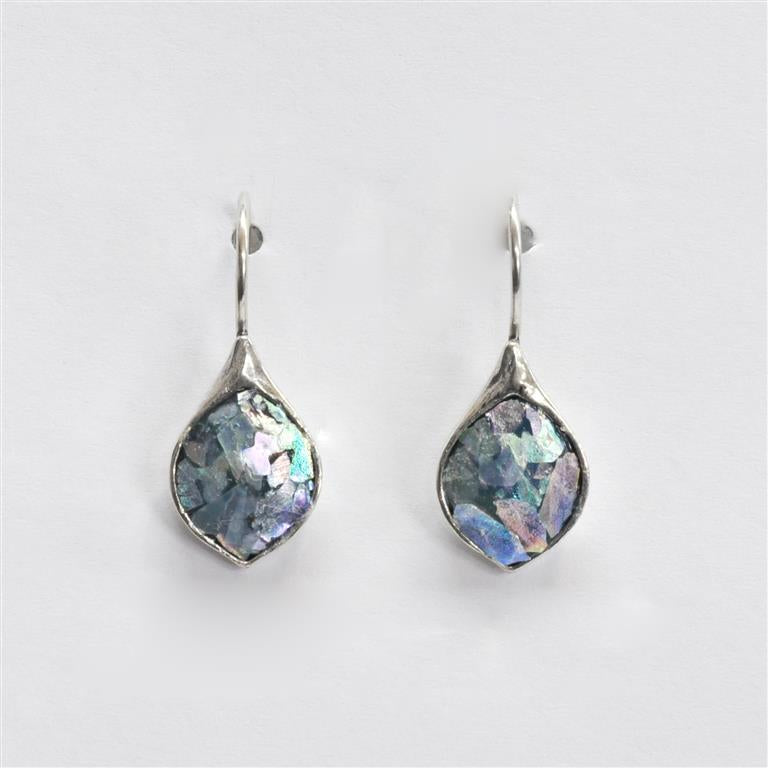 Pointed Tear Shaped Roman Glass Earrings