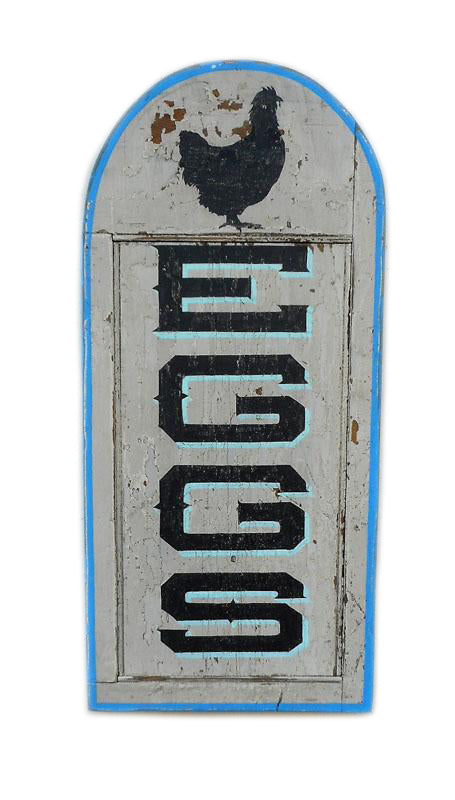 Eggs with Chicken, Vertical Blue Trim Americana Art