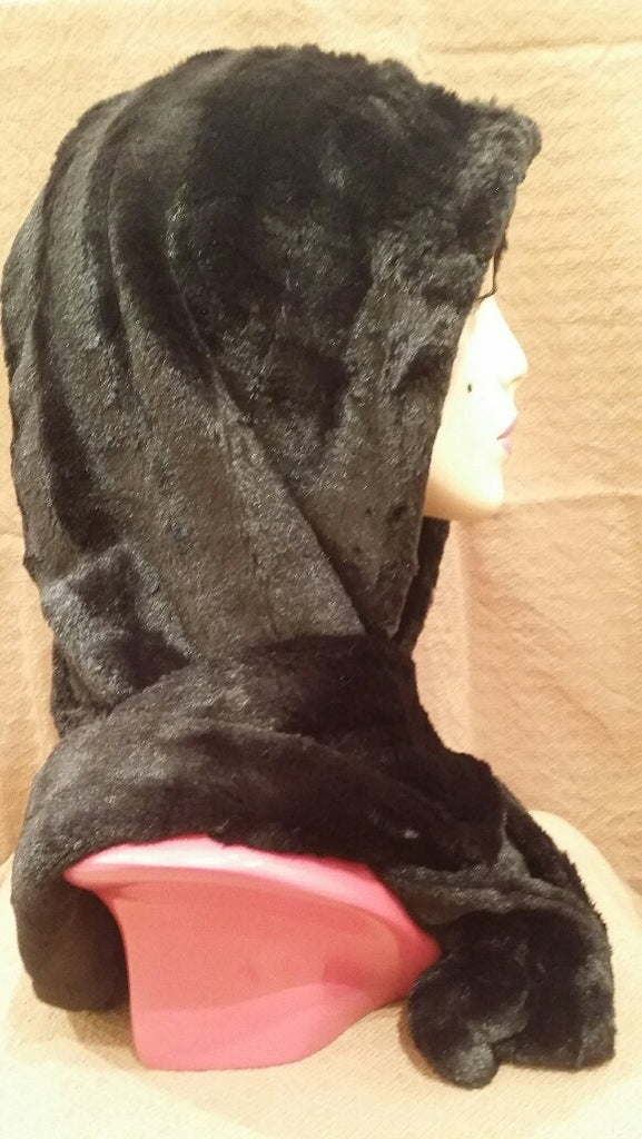 Minky in Black Luxury Faux Fur Hoody Scarf