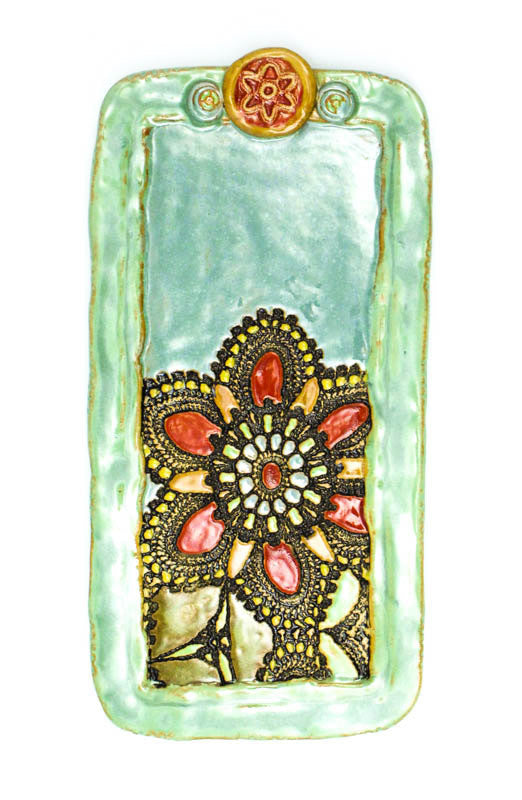 Narrow Tray in Daina's Flowers in Black Ceramic Wall Art