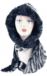 Agate in Black with Cuddly Black Luxury Faux Fur Hoody Scarf