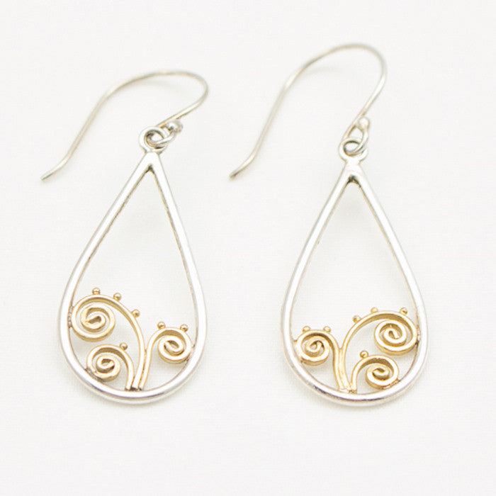 Sterling Silver with 14K Gold Open Teardrop Earrings