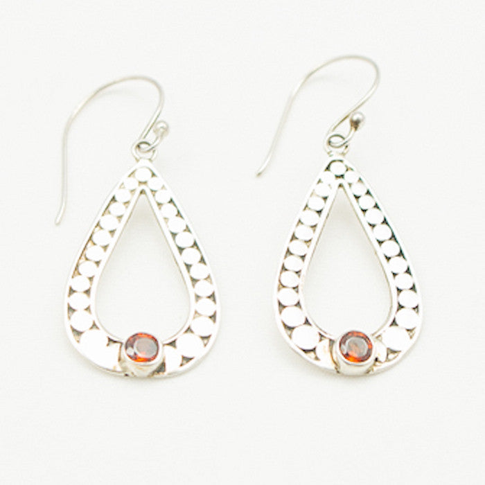 Sterling Silver Tear Drop with Garnet Earrings