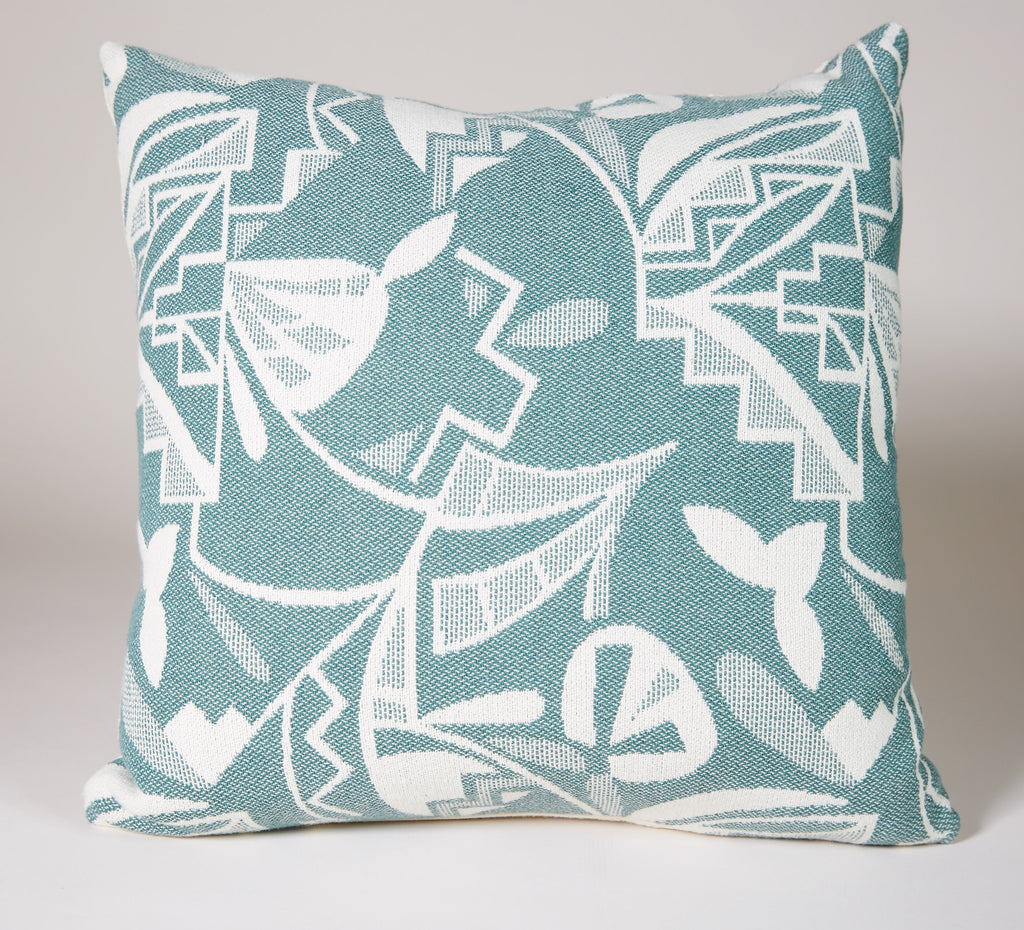 Pottery Shard Pillow in Sky and White with Grain Sack Barn Stripe Back