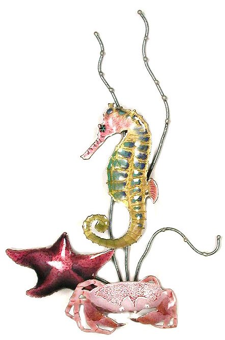 Seahorse, Rainbow with Crab Wall Art by Bovano