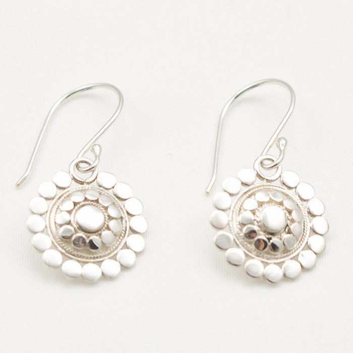 Sterling Silver Round Polka Dot Dangle Earrings