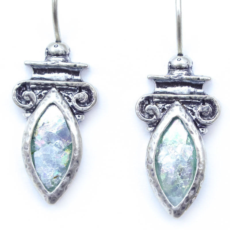 Cat Eye and Swirl Patina Roman Glass Earrings