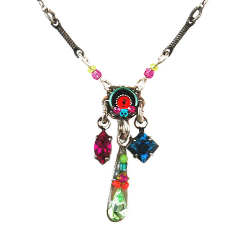 Multi Color Mini Delicate Roulette Mosaic with Dangle Necklace by Firefly Jewelry