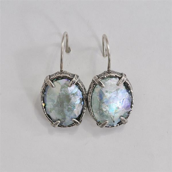 Pronged Setting Oval Patina Roman Glass Earrings