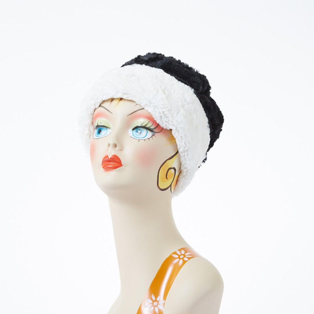 Cuddly Black with Cuddly Ivory Luxury Faux Fur Cuffed Pillbox Hat