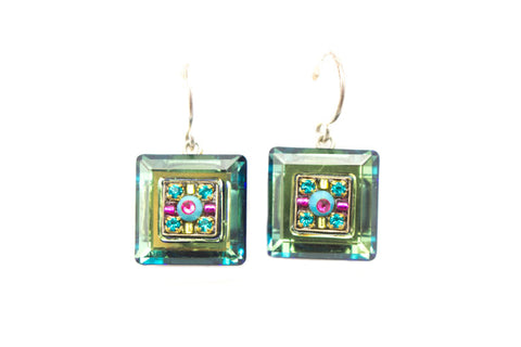 Indicolite La Dolce Vita Crystal Square Earrings by Firefly Jewelry