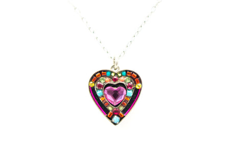 Multi Color Rose Heart Pendant Necklace by Firefly Jewelry