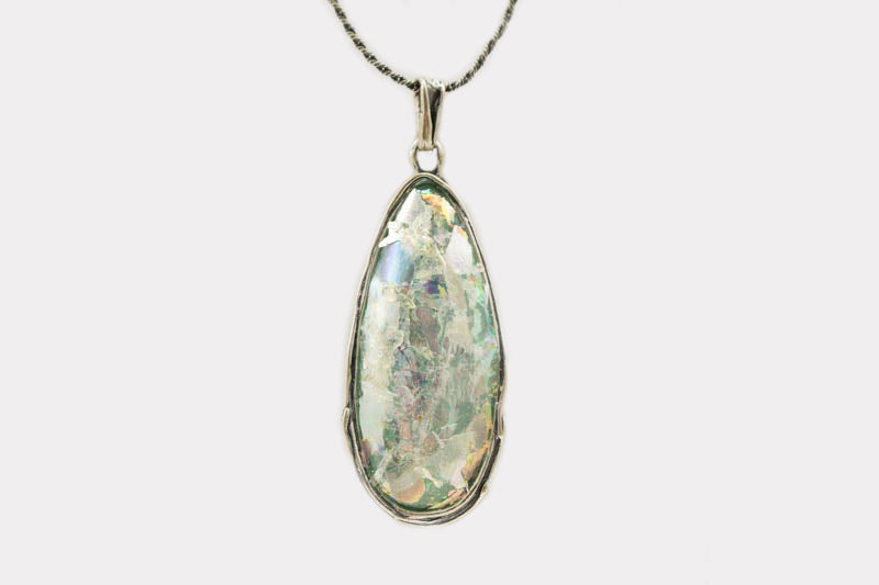 Simple Orbit Framed Long Oval Patina Roman Glass Necklace
