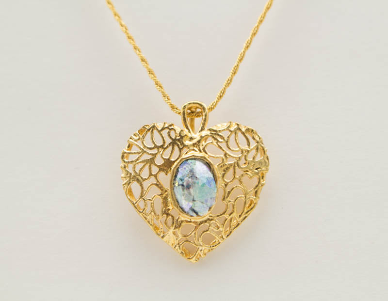 Heart of Gold Patina Roman Glass Necklace