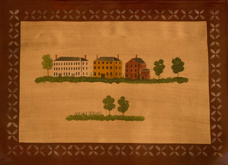 Rufus Porter Village with Maroon Border Floorcloth