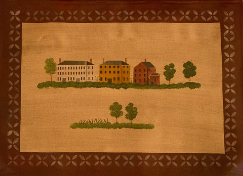 Rufus Porter Village with Maroon Border Floorcloth