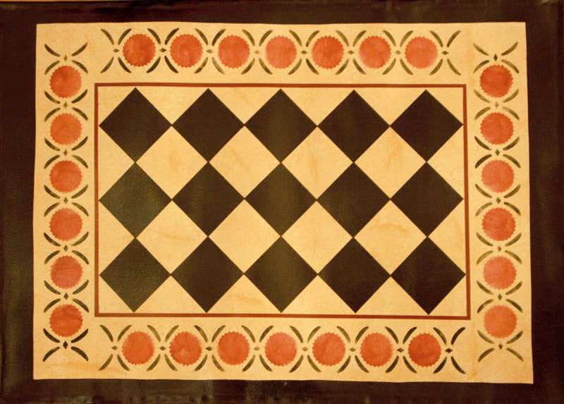 Diamond with Pomegranate with Border in Marble Floorcloth - 2 feet x 3 feet
