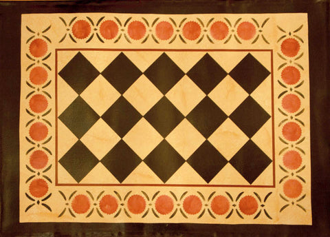 Diamond with Pomegranate with Border in Marble Floorcloth - 2 feet x 3 feet