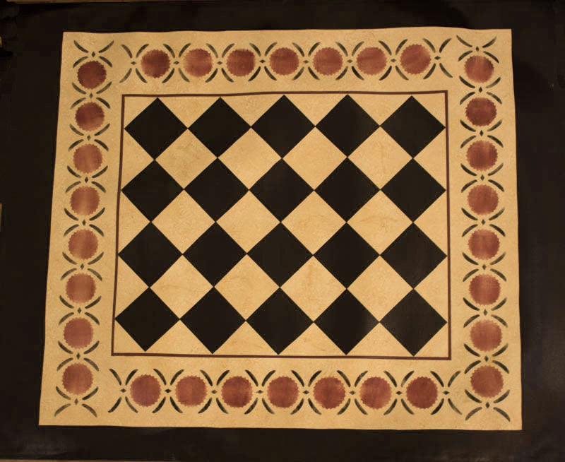 Diamond with Pomegranate Floorcloth with Border in Marble - 4 feet x 5 feet