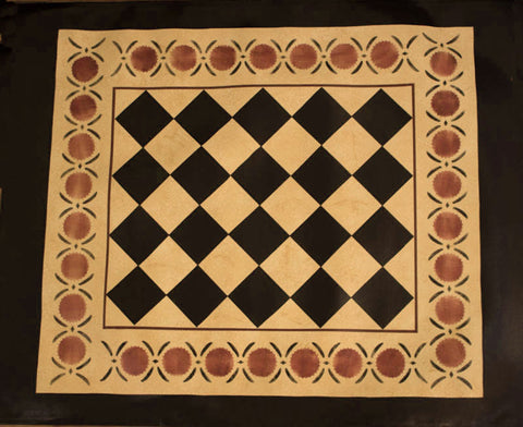 Diamond with Pomegranate Floorcloth with Border in Marble