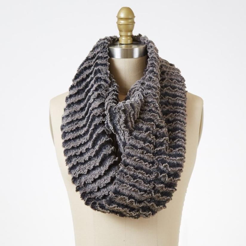 Desert Sand in Charcoal Luxury Faux Fur Infinity Scarf
