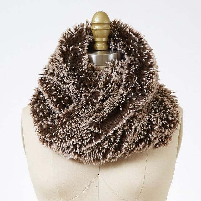 Silver Tipped Fox in Brown Luxury Faux Fur Neck Warmer