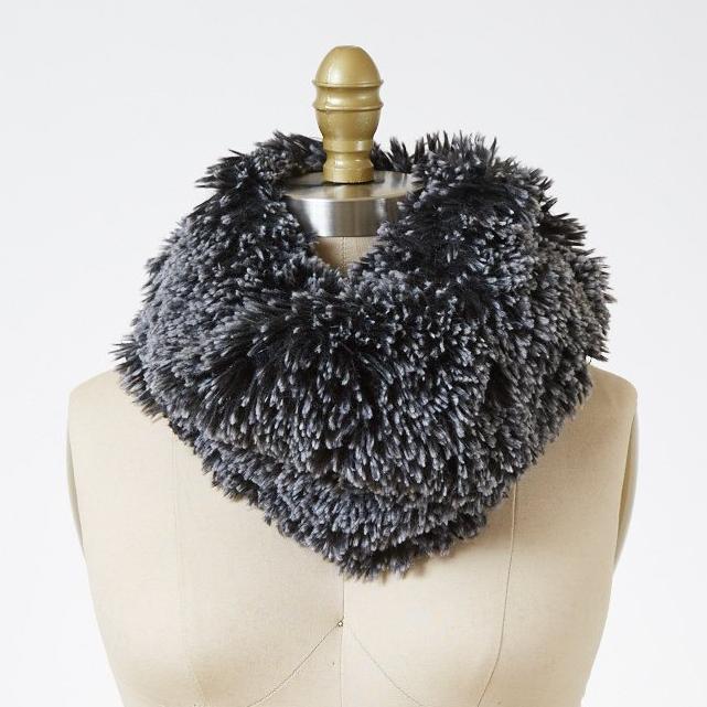 Silver Tipped Fox in Black Luxury Faux Fur Neck Warmer