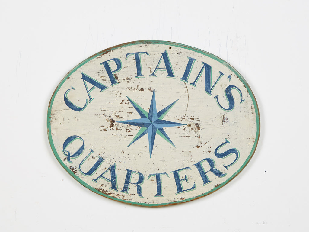 Captains Quarters Sign, Blue Letters/Robin Egg Blue Border Americana Art